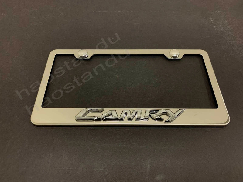 1x CAMRY 3D Emblem STAINLESS STEEL License Plate Frame RUST FREE + S.Cap (NEW)