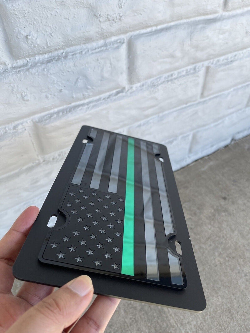 Thin Green Line Vanity License Plate - Tactical Black American Flag
