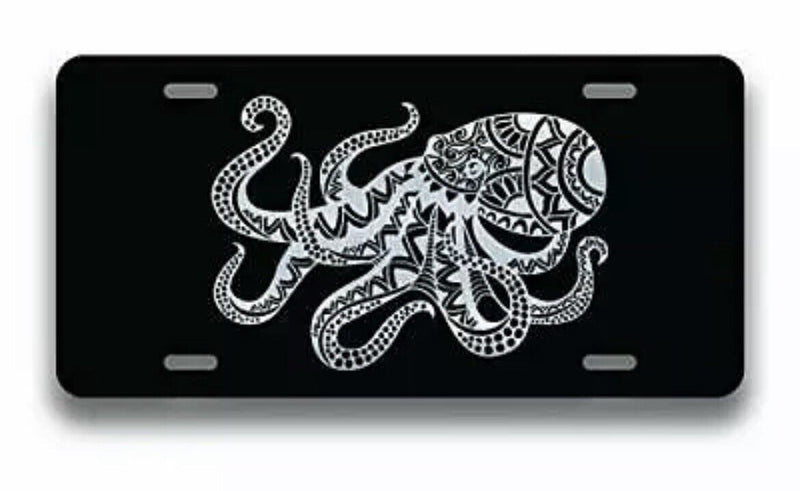 Octopus License Plate Geometric Vanity Novelty Tag Car Metal 6 by 12 Inches