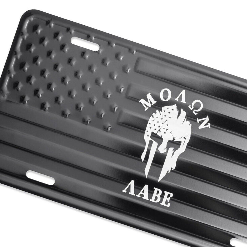 Patriotic American Flag Molon Labe Embossed Stars & Stripes License Plate Tag