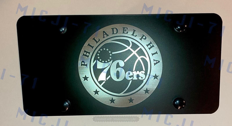 Laser Engraved Etched 76ERS Stainless Steel Black Front Vanity Plate Tag