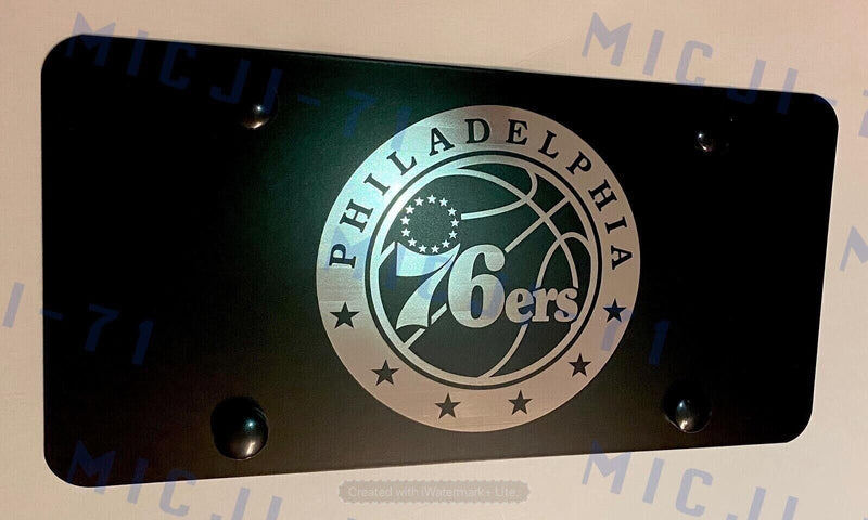 Laser Engraved Etched 76ERS Stainless Steel Black Front Vanity Plate Tag