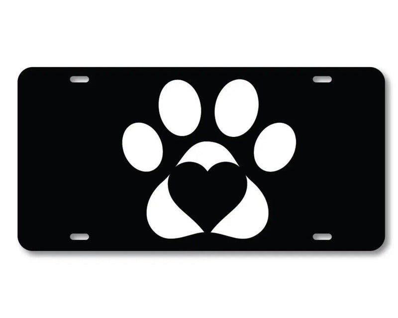 Paw and Heart Pet Love License Plate Novelty Custom Tag Aluminum Cats and Dogs