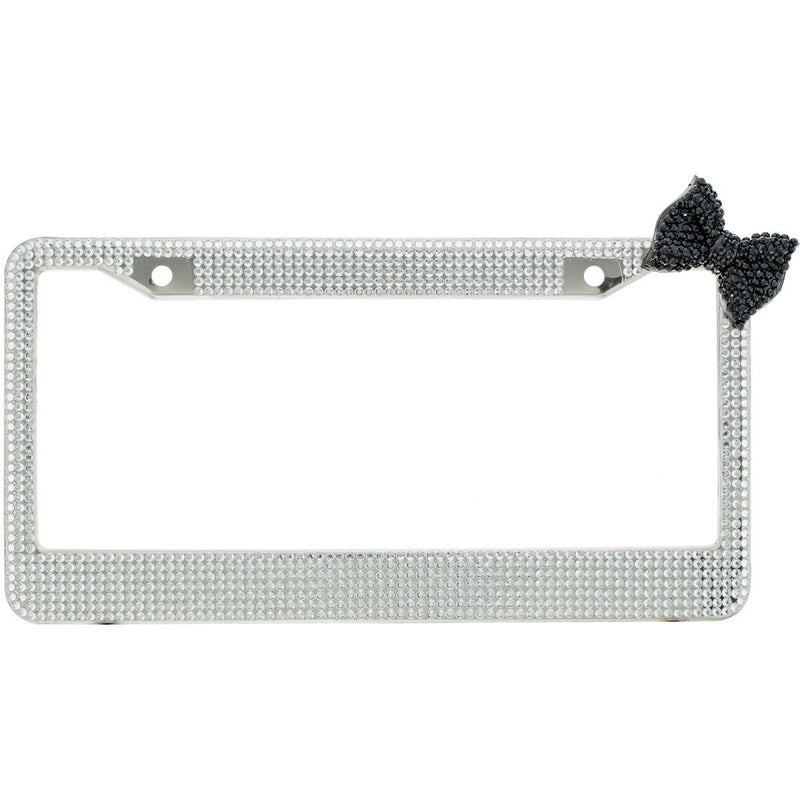 Clear 7 Rows Bling Diamond Crystal License Plate Frame With Corner Black Bow Tie