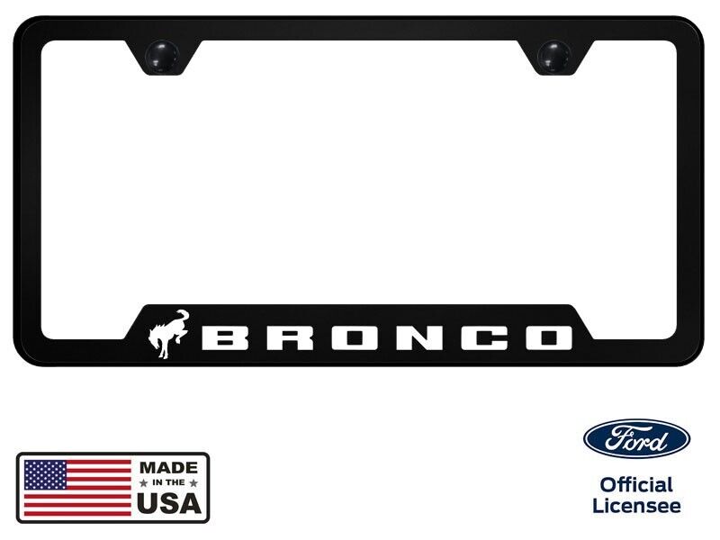 Ford Bronco Universal Unbreakable Black License Plate Frame - White Logo