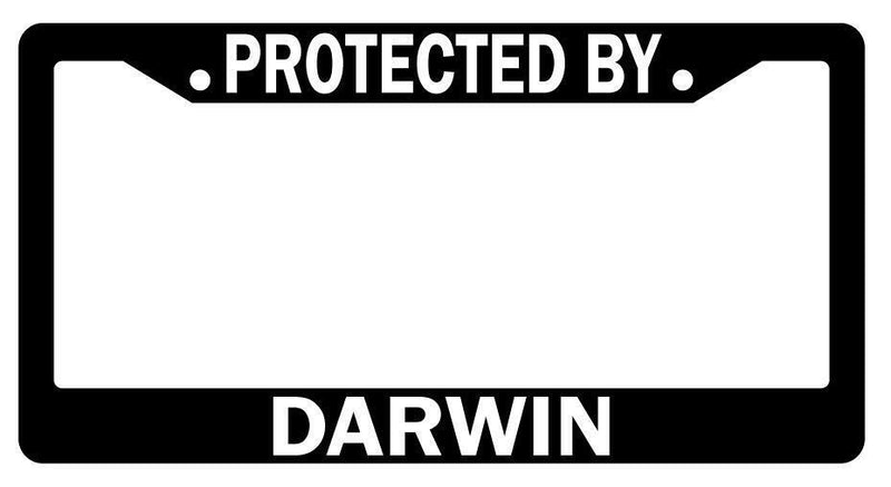 Protected By Darwin Black Plastic License Plate Frame  Mod-GRAPH9856236-1999