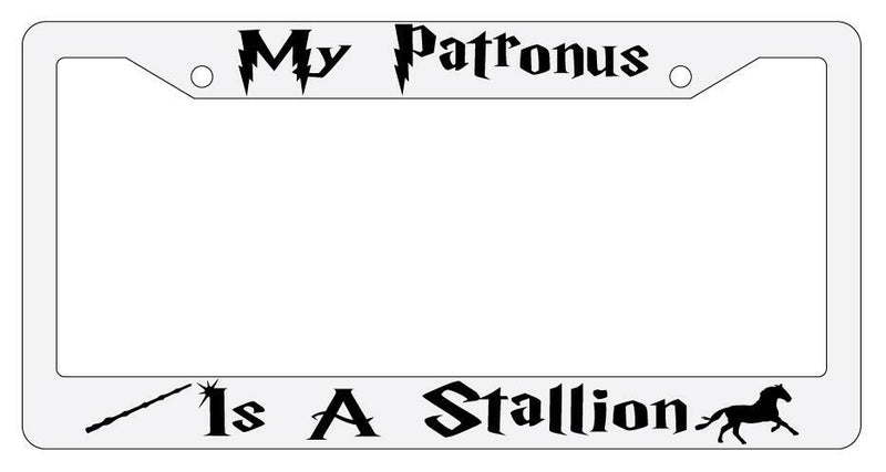 My Patronus is A Stallion White Plastic License Plate Frame Auto Accessory  Mod-GRAPH9856236-3528