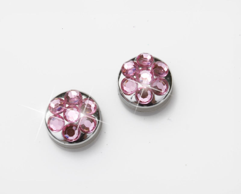 Pink Crystal Rhinestones License Plate Metal Frame 7 rows With Screw Caps