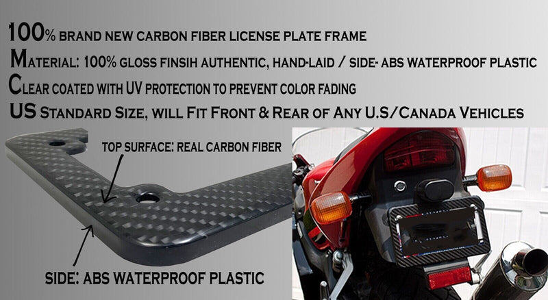 JDM MOTORCYCLE License Plate Frame 4"x7" Weather proof frame Carbon Fiber C3