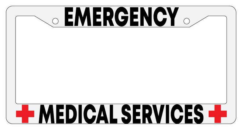 Emergency Medical Services White Plastic License Plate Frame  Mod-GRAPH9856236-187