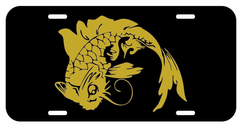 Koi fish Japanese Chinese JDM gold USA Metal Black License Plate