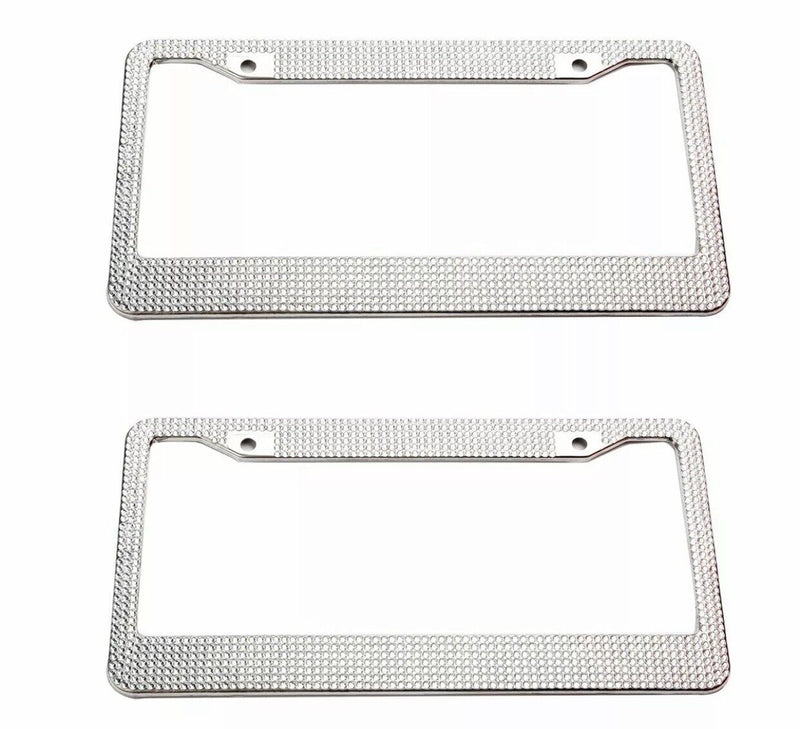 NEW 2 Pack Handcrafted Crystal Premium Stainless Steel Bling License Plate Frame