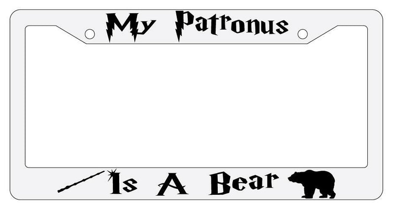My Patronus is A Bear White Plastic License Plate Frame Auto Accessory  Mod-GRAPH9856236-3567