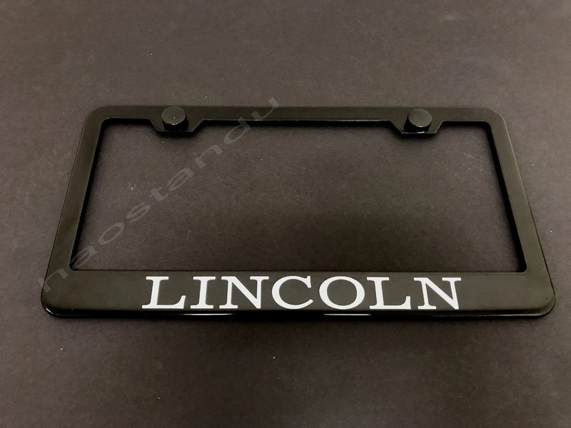 1x Lincoln BLACK Stainless Metal License Plate Frame + Screw Caps