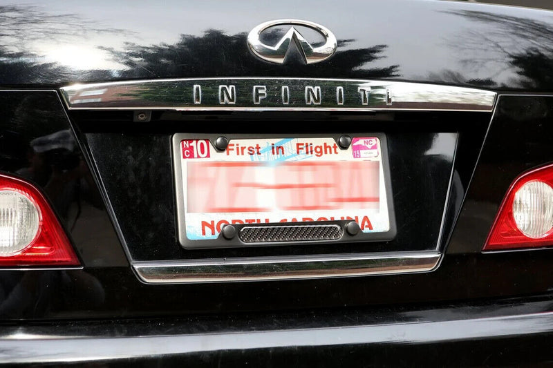 Black Stainless Steel License Plate Frame with Real Carbon Fiber Insert