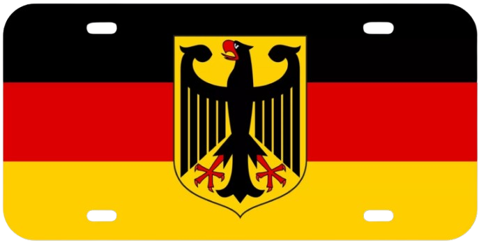 GERMAN FLAG COAT OF ARMS VEHICLE PLASTIC LICENSE PLATE AUTO USA MADE CAR TRUCK
