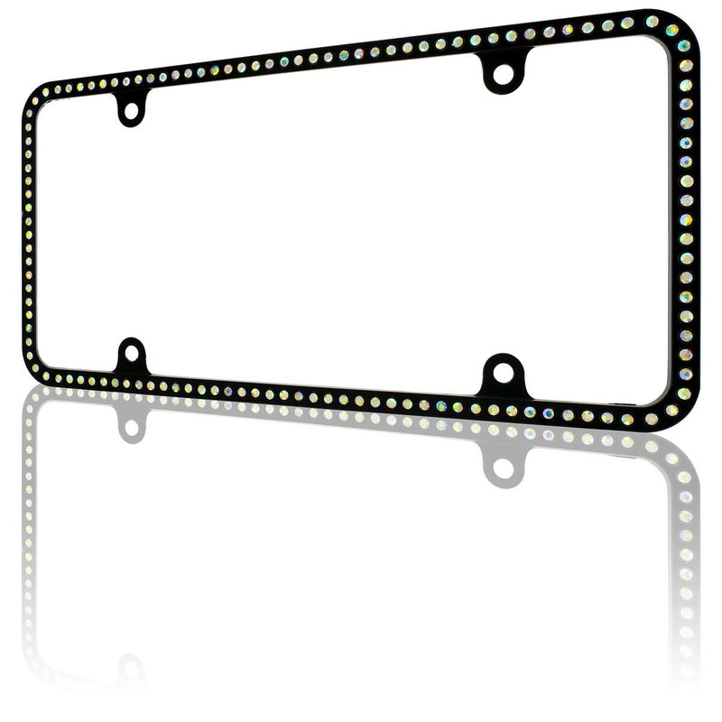 Swarovski AB Crystal Bling Slim license plate frame Inlay Black Frame