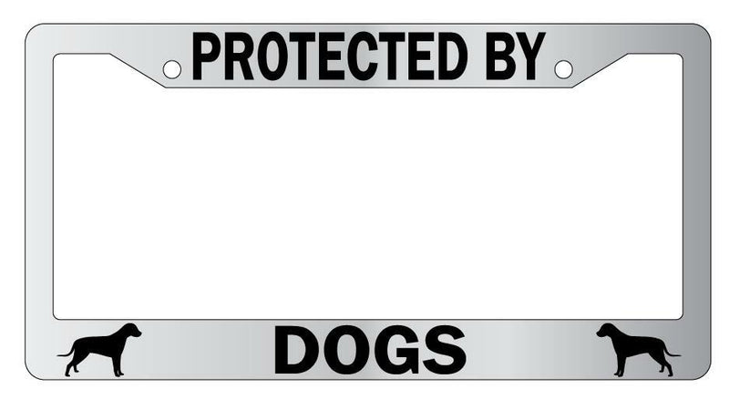 Protected By Dogs Chrome License Plate Frame Auto  Mod-GRAPH9856236-5118