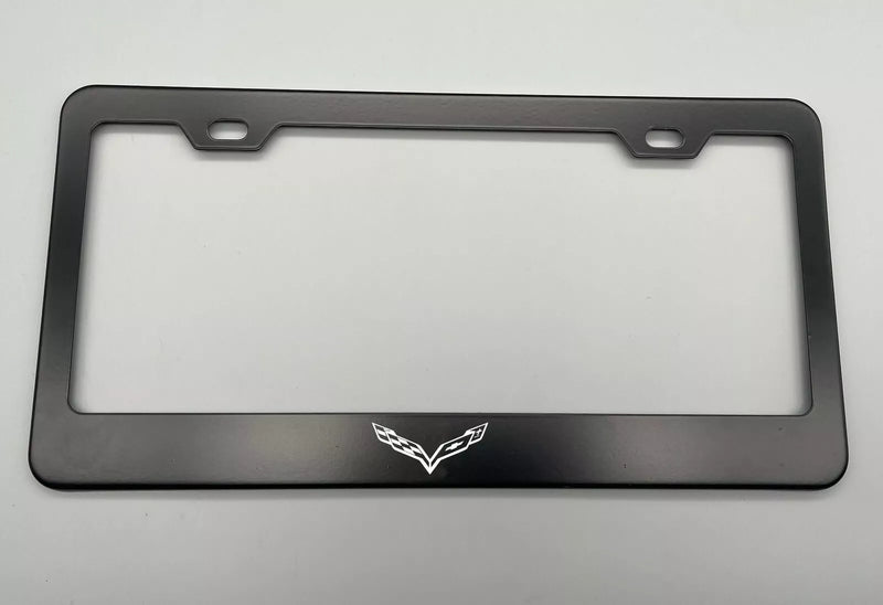 Chevy Corvette logo Black Stainless Steel Laser Engraved License Plate Frame, Front, Car, Road Legal