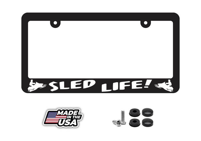 Sled Life Snowmobile Outdoors Snow Sports Car Truck License Plate Frame