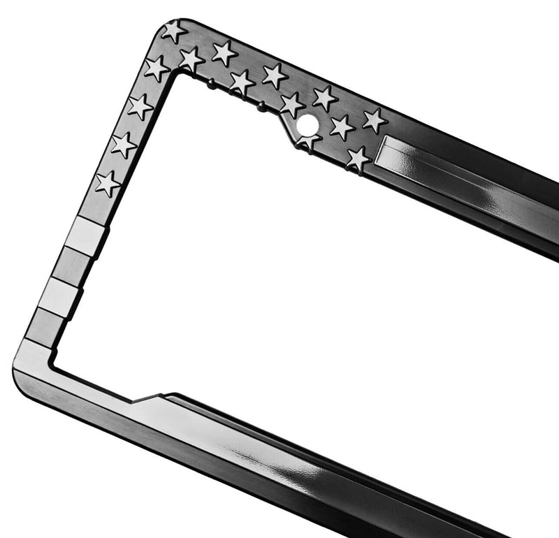 American flag Embossed license plate & Frame Key Chain Combo Set Black On Black