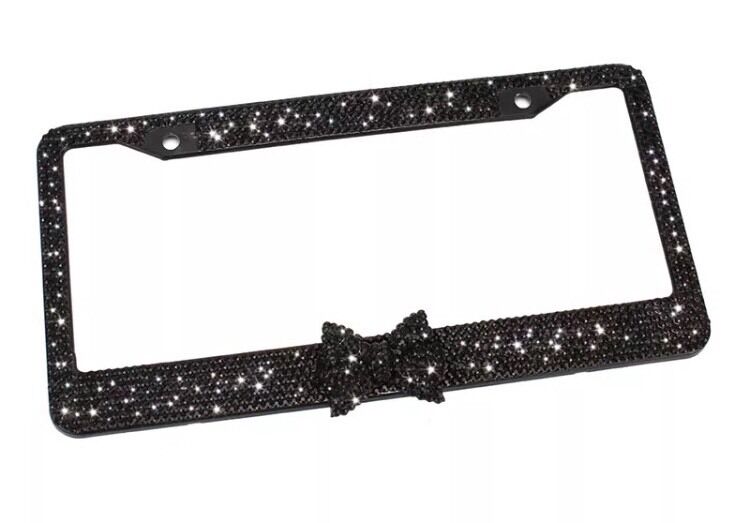 Black Diamond Bling Glitter Crystal Rhinestone Metal US Car License Plate Frame v2
