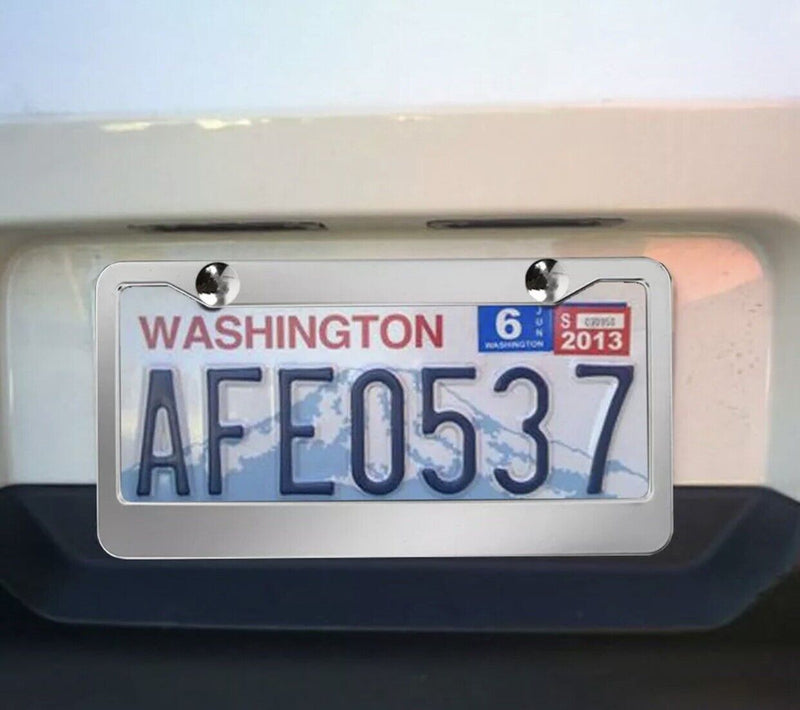 2PCS Chrome 304 Stainless Steel Metal License Plate Frame Cover w/Screw Caps