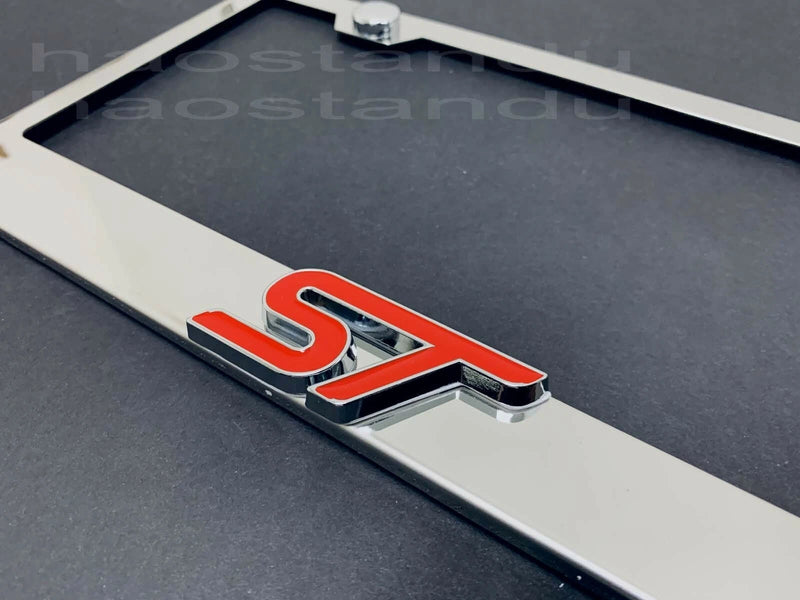1x Red "ST" 3D Emblem STAINLESS STEEL License Plate Frame RUST FREE + S.Cap