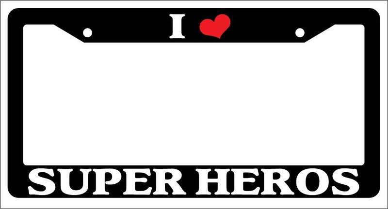 Black License Plate Frame "I Heart Super Heros" Auto Accessory Novelty 5  Mod-GRAPH9856236-2896