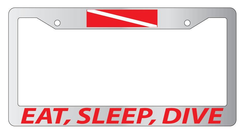 Chrome License Plate Frame EAT, SLEEP, DIVE (RED) w/FLAG Auto Accessory  Mod-GRAPH9856236-4362