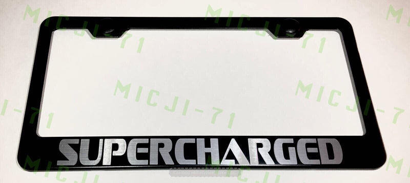 Supercharged Black Stainless Steel License Plate Frame Holder Rust Free
