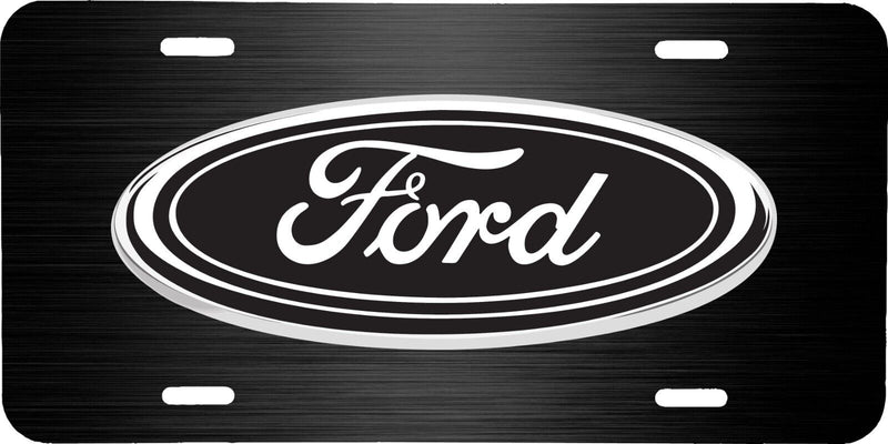 FORD BLACK LOGO BLACK BRUSHED STEEL LOOK VEHICLE LICENSE PLATE CAR TRUCK TAG