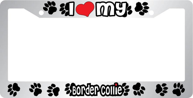 Chrome License Plate Frame I Heart My Border Collie Auto Accessory peticular  Mod-GRAPH9856236-6626