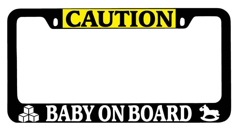 Black METAL License Plate Frame Caution Baby On Board (YELLOW) LOGO Auto  Mod-GRAPH9856236-9891