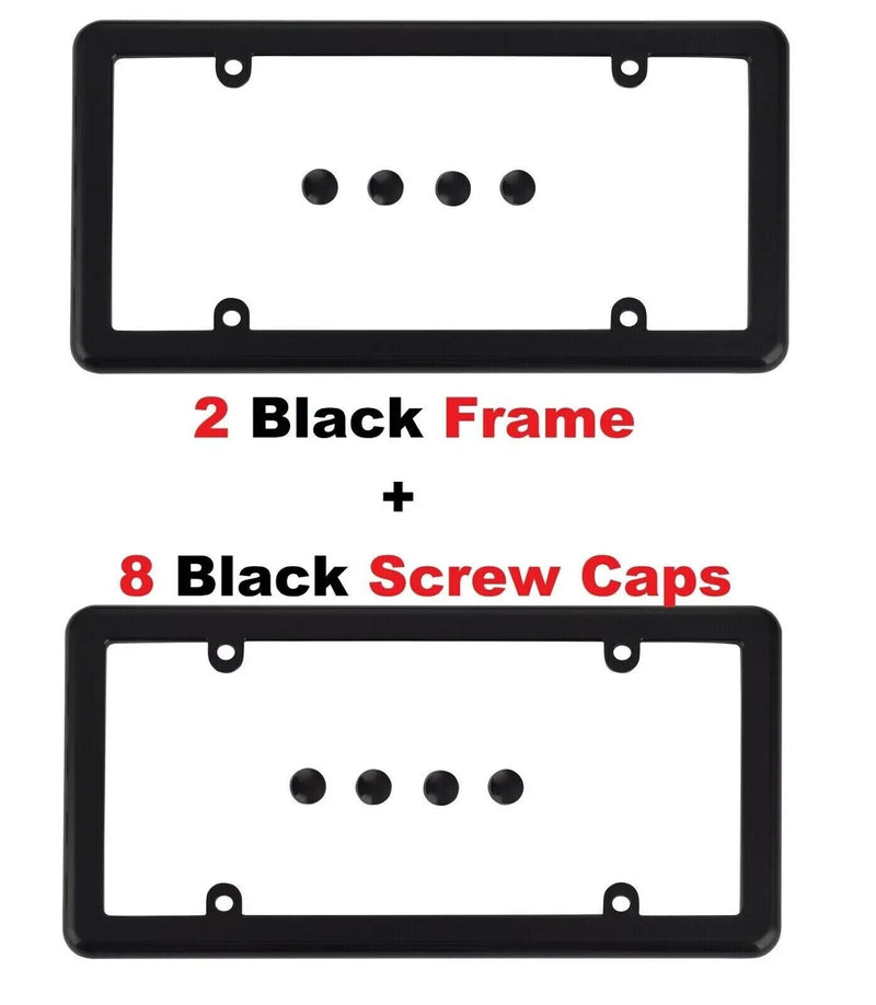 2 Black License PlateMount Holder Frames + (FREE) 8 Screw Caps / Brand New