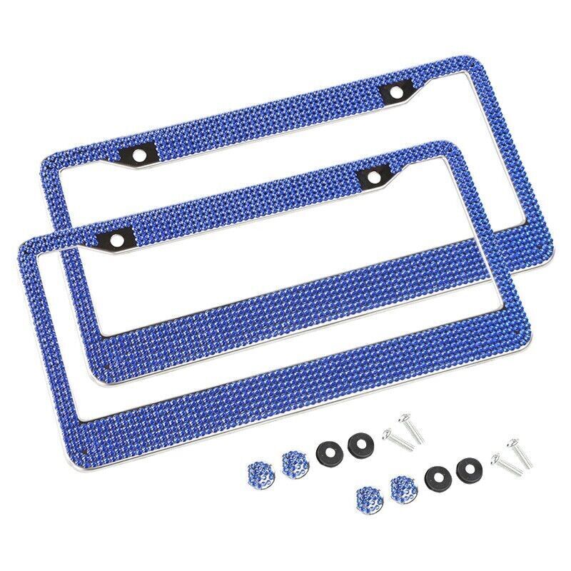 USA 2PCS Bling License Plate Frame Glitter Crystal Sparkling Rhinestone Tag