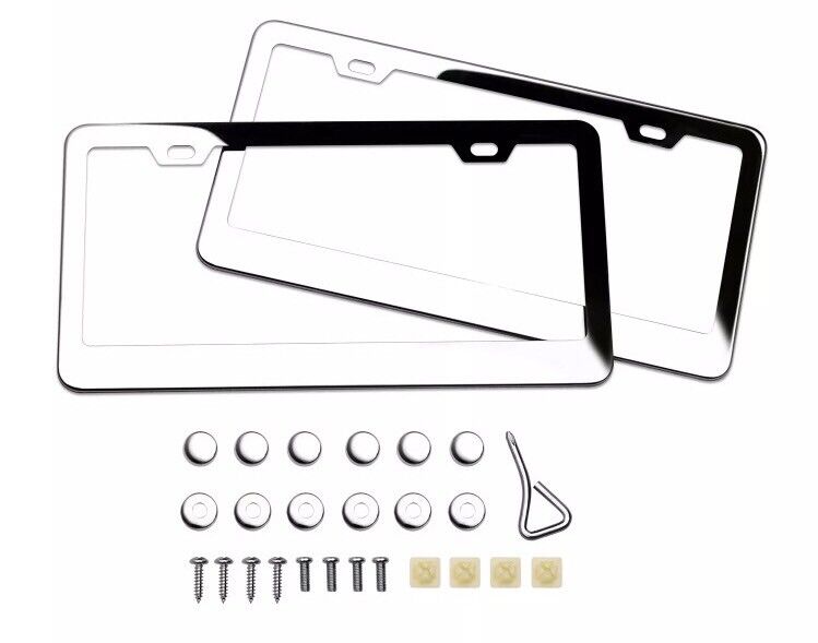 2PCS T304 Stainless Steel Universal License Plate Frames US Car Front & Rear
