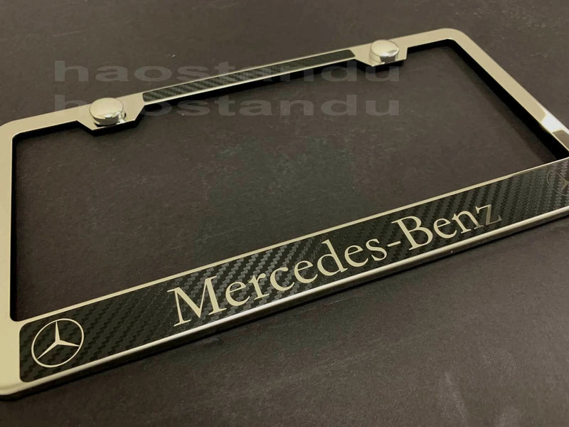 1x Mercedes withLOGO STAINLESS STEEL LICENSE PLATE FRAME w/Carbon Fiber Style (UD)