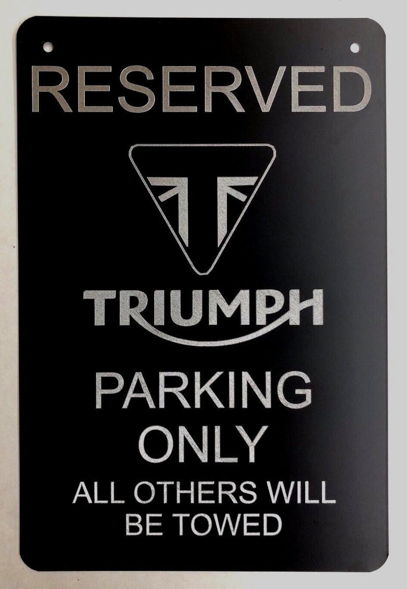 Triumph Logo Parking Sign Diamond Etched on 12" X 18" Aluminum Matte Black