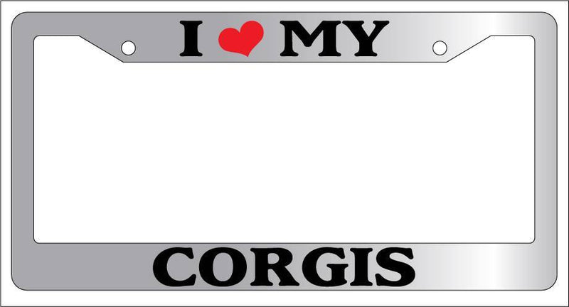 Chrome METAL License Plate Frame I HEART MY CORGIS Auto Accessory 356  Mod-GRAPH9856236-9574