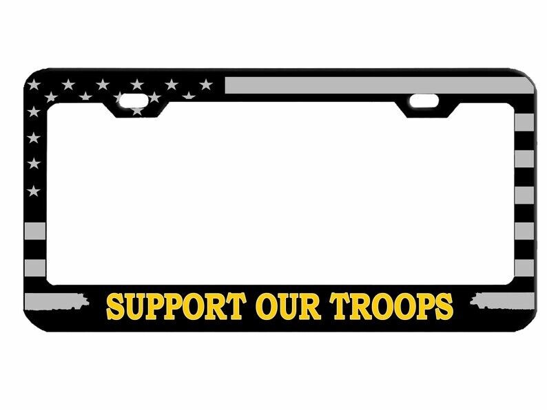 Metal License Plate Frame Support Our Troops American Flag Car Accessories