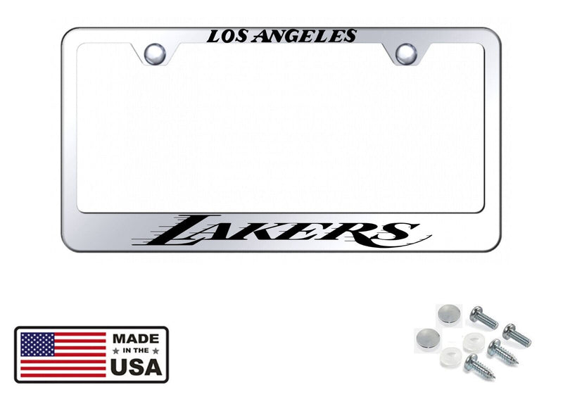 Los Angeles Lakers License Plate Frame Black Logo Made of Chrome Plated Metal