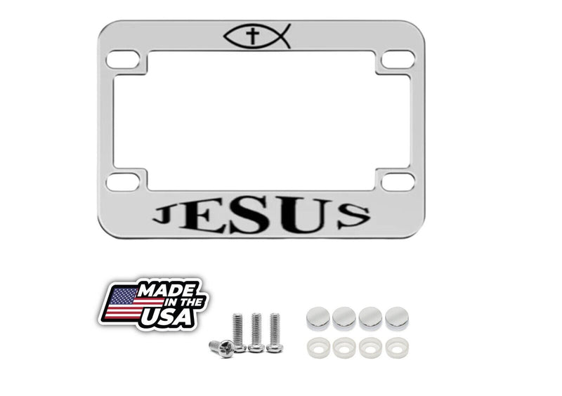 Metal Bike License Plate Frame Jesus Style A Motorcycle Accessories Chrome