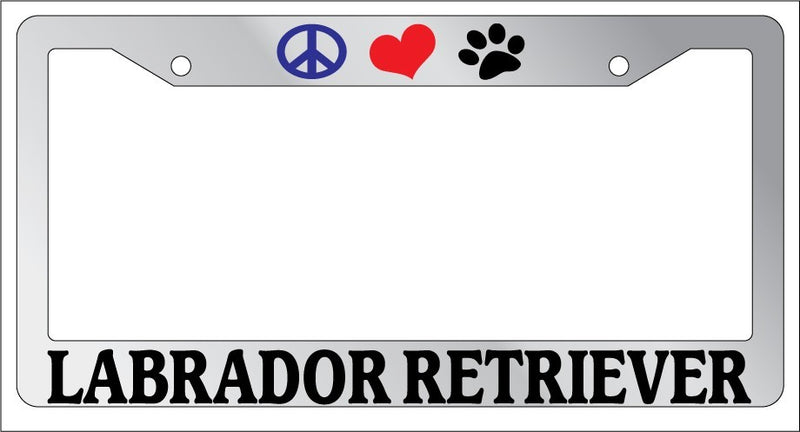 Chrome License Plate Frame Peace Love Paw Labrador Retriever Auto Accessory 445  Mod-GRAPH9856236-4883