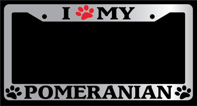 Chrome License Plate Frame I Heart My Pomeranian (Paw) Auto Accessory 511  Mod-GRAPH9856236-4719