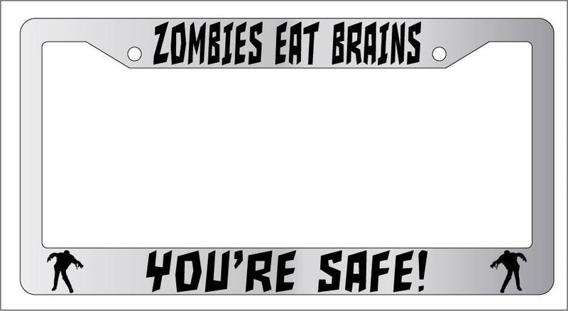 Chrome License Plate Frame ZOMBIES EAT BRAINS Auto Accessory  Mod-GRAPH9856236-5235