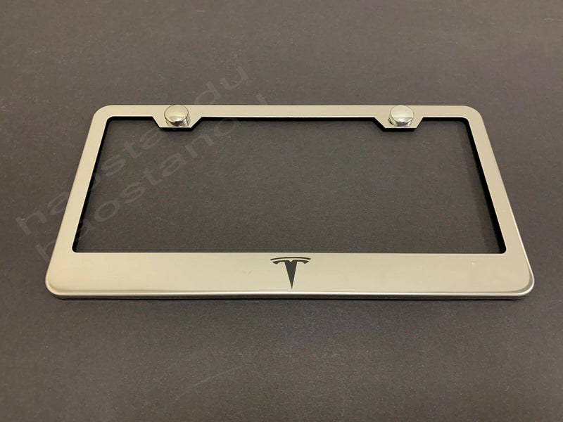 1x Tesla LOGO STAINLESS STEEL LICENSE PLATE FRAME + Screw Caps