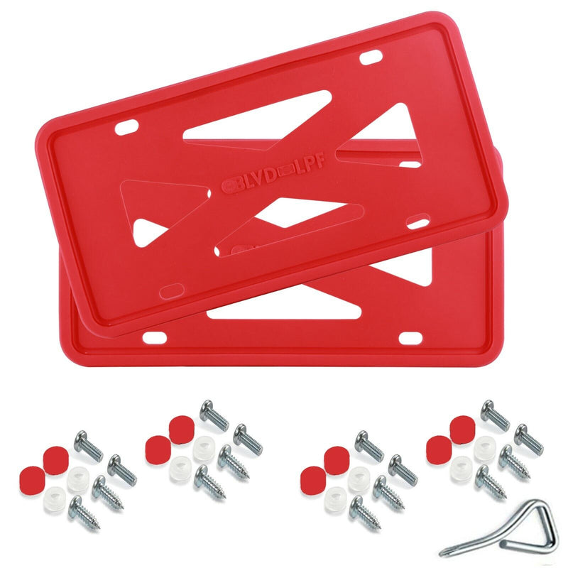 Two Red Silicone License Plate Frame Holder with Installation Screws & Caps PAIR