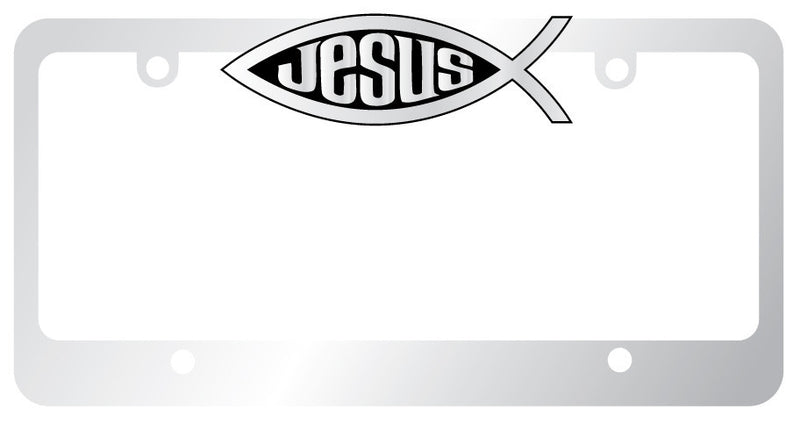 Chrome License plate frame Christian Jesus Fish decal  Mod-GRAPH9856236-1316