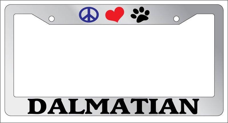 Chrome License Plate Frame Peace Love Paw Dalmatian Auto Accessory Novelty  Mod-GRAPH9856236-4871